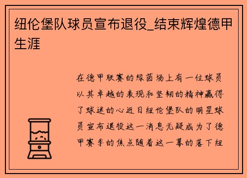纽伦堡队球员宣布退役_结束辉煌德甲生涯